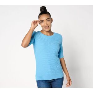 Susan Graver Women's Top Sweater Sz XL Stitch Fine Gauge Elbow Blue A661185